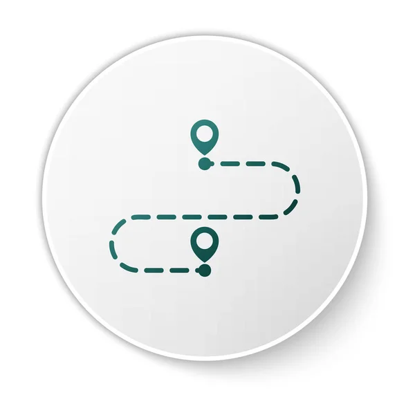 Icono de ubicación Ruta Verde aislado sobre fondo blanco. Señal de mapa. Concepto de camino o camino. Navegador GPS. Botón círculo blanco. Ilustración vectorial — Vector de stock