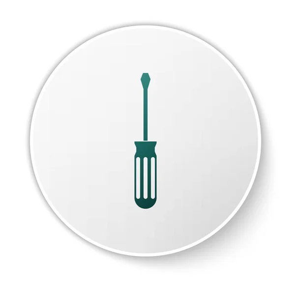 Green Screwdriver icon isolated on white background. Service tool symbol. White circle button. Vector Illustration — Stock Vector