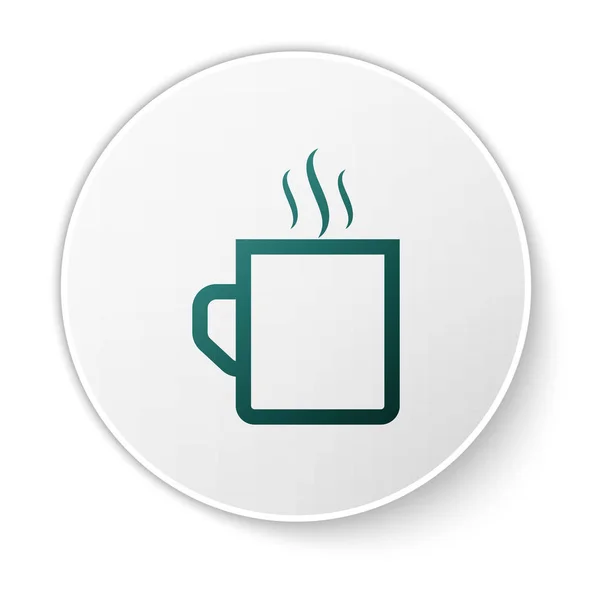 Green Coffee cup flat icon isolated on white background. Tea cup. Hot drink coffee. White circle button. Vector Illustration — Stock Vector