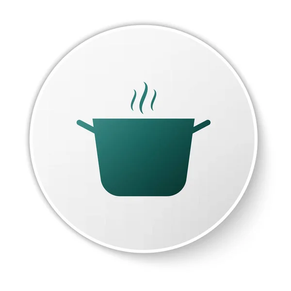 Zielona ikona garnka gotowanie na białym tle. Gotować lub gulasz symbol żywności. Przycisk biały okrąg. Ilustracja wektorowa — Wektor stockowy