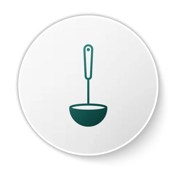 Ícone de concha de cozinha verde isolado no fundo branco. Utensílio de cozinha. Sinal de colher de talheres. Botão de círculo branco. Ilustração vetorial —  Vetores de Stock