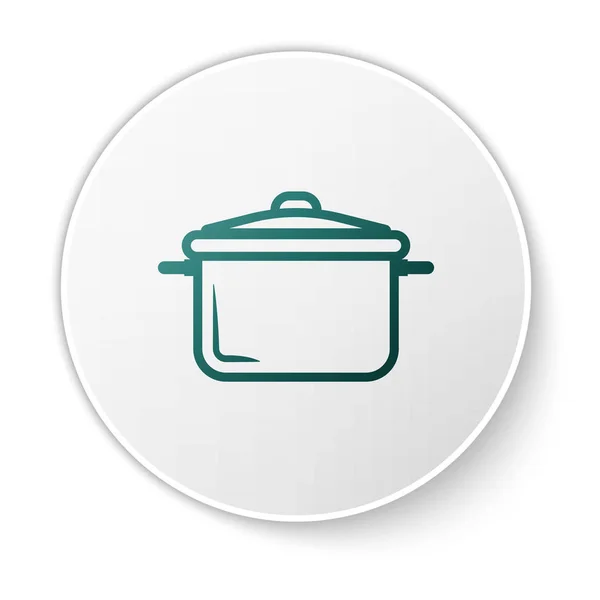 Groene kookpot icoon geïsoleerd op witte achtergrond. Kook of stoofpot voedsel symbool. Witte cirkel knop. Vector illustratie — Stockvector