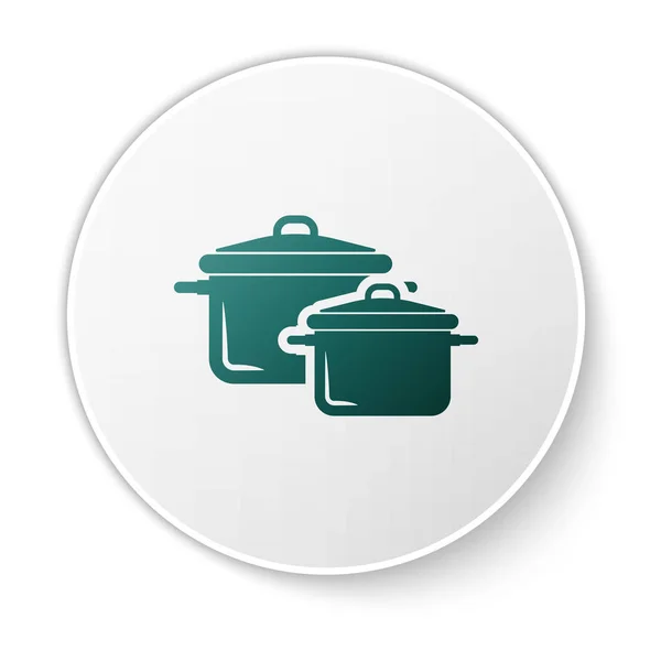 Grüne Kochtopfsymbol isoliert auf weißem Hintergrund. Essen kochen oder schmoren. weißer Kreis-Knopf. Vektorillustration — Stockvektor