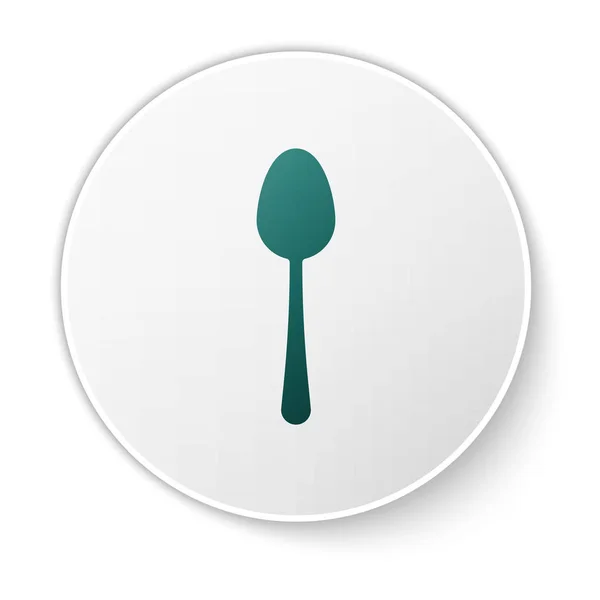 Ícone de colher verde isolado no fundo branco. Utensílio de cozinha. Sinal de talheres. Botão de círculo branco. Ilustração vetorial — Vetor de Stock