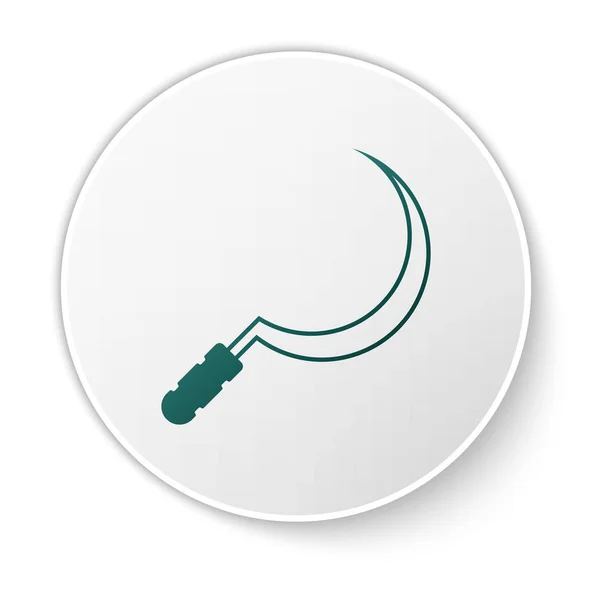 Зелена серп ікона ізольована на білому фоні. Пожинати гачок знак. Кнопка "білий круг". Векторна ілюстрація — стоковий вектор