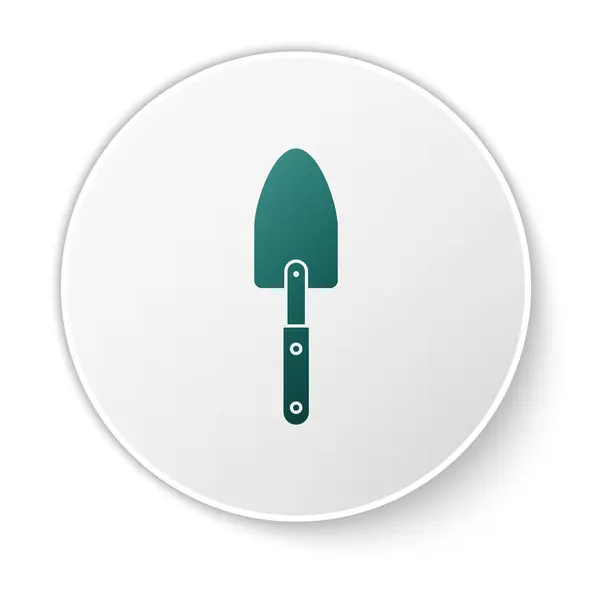Green Garden trowel spade or shovel icon isolated on white background. Gardening tool. Tool for horticulture, agriculture, farming. White circle button. Vector Illustration — Stock Vector