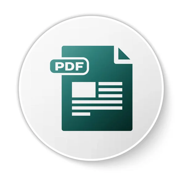 Dokument zielony plik PDF. Pobierz PDF ikona przycisku na białym tle. Symbol pliku PDF. Przycisk biały okrąg. Ilustracja wektorowa — Wektor stockowy