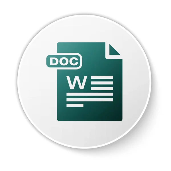 Documento de archivo DOC verde. Descargar icono del botón doc aislado sobre fondo blanco. símbolo de extensión de archivo DOC. Botón círculo blanco. Ilustración vectorial — Vector de stock