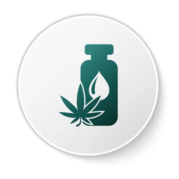 Yeşil Tıbbi marihuana ya da kenevir yaprağı zeytinyağı damlası ikonu beyaz arka planda izole edilmiş. Esrar özütü. Kenevir sembolü. Beyaz daire düğmesi. Vektör İllüstrasyonu — Stok Vektör