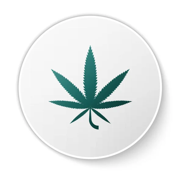 绿色医用大麻或大麻叶图标分离的白色背景。大麻的符号。白色圆环按钮。病媒图解 — 图库矢量图片
