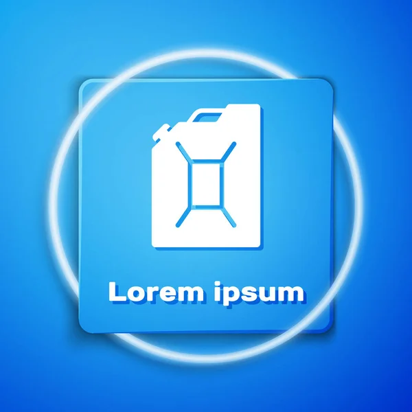 Білий каністр для значка бензину ізольований на синьому фоні. Значок дизельного газу. Блакитна квадратна кнопка. Векторна ілюстрація — стоковий вектор