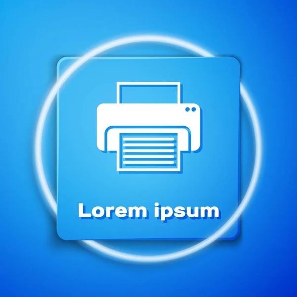 Біла піктограма принтера ізольована на синьому фоні. Блакитна квадратна кнопка. Векторна ілюстрація — стоковий вектор