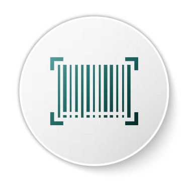 Yeşil Barkod simgesi beyaz arka planda yalıtılmış. Beyaz daire düğmesi. Vektör İllüstrasyonu