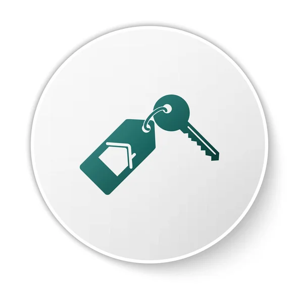Casa Verde con icono clave aislado sobre fondo blanco. El concepto de llave en mano de la casa. Botón círculo blanco. Ilustración vectorial — Archivo Imágenes Vectoriales