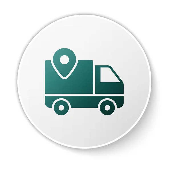 Green Delivery tracking icon isolated on white background. Parcel tracking. White circle button. Vector Illustration — Stock Vector