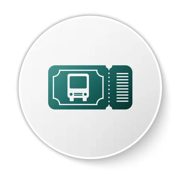Icono de billete de autobús verde aislado sobre fondo blanco. Billete de transporte público. Botón círculo blanco. Ilustración vectorial — Vector de stock