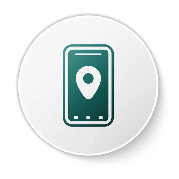 Zelená Infographic navigační ikona města izolované na bílém pozadí. Návrh koncepce rozhraní pro mobilní aplikace. Geolakační koncept. Bílý knoflík. Vektorová ilustrace — Stockový vektor