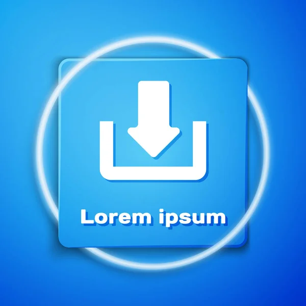 Піктограма білого звантаження ізольовано на синьому фоні. Кнопка вивантаження. Завантажити символ. Стрілка вказує вниз. Блакитна квадратна кнопка. Векторна ілюстрація — стоковий вектор