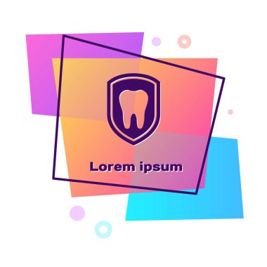 Mor Diş koruma simgesi beyaz arka plan üzerinde izole. Diş kalkan logo simgesi. Renk dikdörtgen düğmesi. Vektör İllüstrasyonu