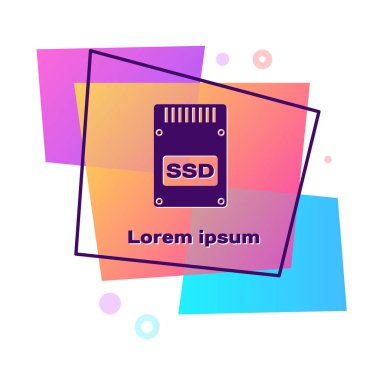 Mor Ssd kart simgesi beyaz arka plan üzerinde izole. Katı hal sürücü işareti. Depolama diski simgesi. Renk dikdörtgen düğmesi. Vektör İllüstrasyonu