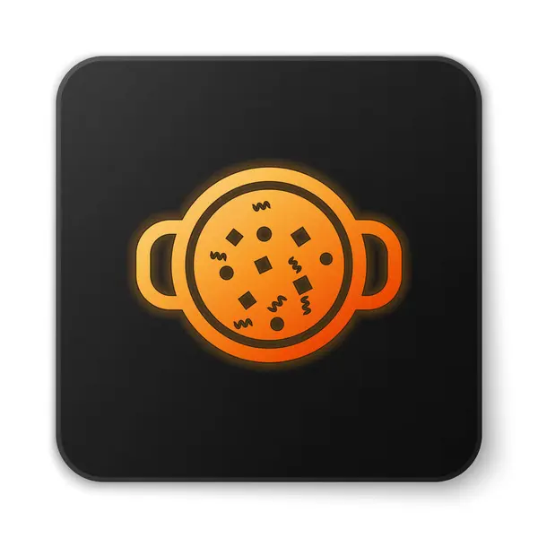 Naranja brillante Sopa de cocina en maceta icono aislado sobre fondo blanco. Hervir o guisar el símbolo de la comida. Botón cuadrado negro. Ilustración vectorial — Vector de stock