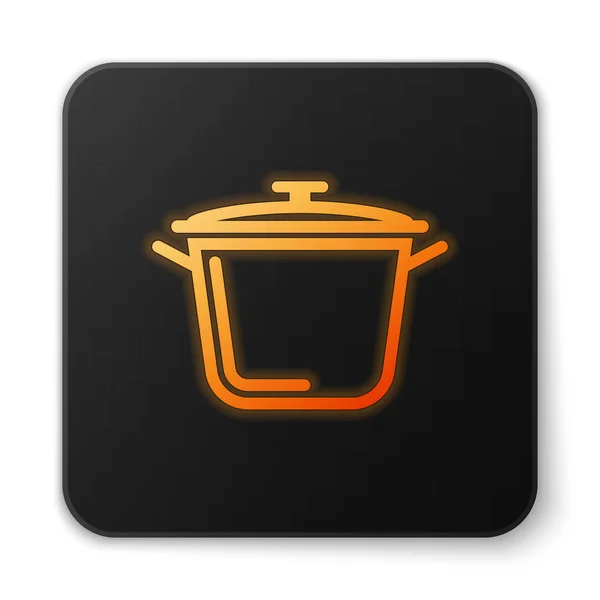 Orange glowing Cooking pot icon isolated on white background. Boil or stew food symbol. Black square button. Vector Illustration — Stock Vector