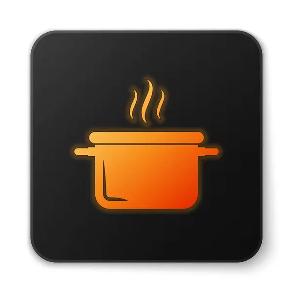 Orange glowing Cooking pot icon isolated on white background. Boil or stew food symbol. Black square button. Vector Illustration — Stock Vector