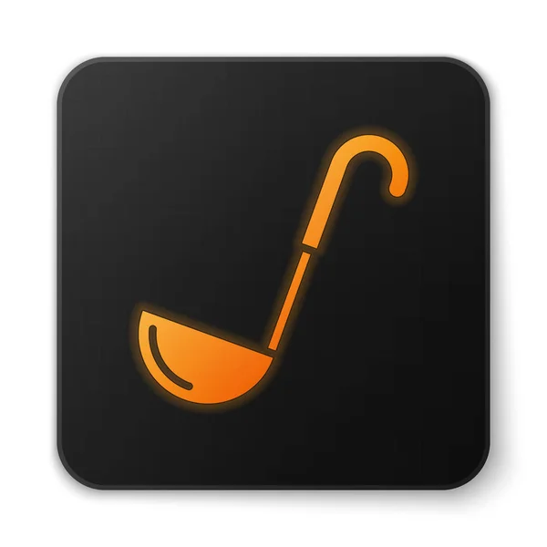 Oranje gloeiende keuken pollepel pictogram geïsoleerd op witte achtergrond. Koken gebruiksvoorwerp. Bestek lepel teken. Zwarte vierkante knop. Vector illustratie — Stockvector