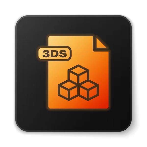 Orange glödande Neon 3DS fil dokument. Ladda ner 3DS knappikonen isolerad på vit bakgrund. 3DS-filsymbol. Svart fyrkantig knapp. Vektor illustration — Stock vektor