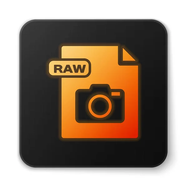 Orange néon lumineux document de fichier RAW. Télécharger icône de bouton brut isolé sur fond blanc. Symbole RAW. Bouton carré noir. Illustration vectorielle — Image vectorielle