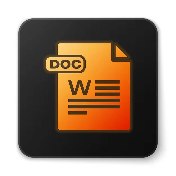 Documento de archivo DOC de neón brillante naranja. Descargar icono del botón doc aislado sobre fondo blanco. símbolo de extensión de archivo DOC. Botón cuadrado negro. Ilustración vectorial — Vector de stock