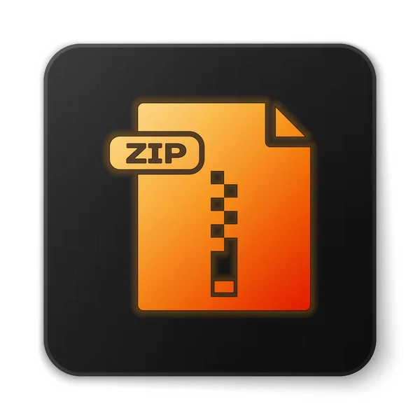 Naranja brillante neón ZIP documento de archivo. Descargar icono de botón zip aislado sobre fondo blanco. Símbolo del archivo ZIP. Botón cuadrado negro. Ilustración vectorial — Vector de stock