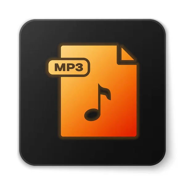 オレンジ色の輝くネオンMp3ファイルドキュメント。白い背景に隔離されたmp3ボタンアイコンをダウンロードします。Mp3 音楽フォーマット記号。Mp3 ファイルシンボル。黒い正方形のボタン。ベクトルイラストレーション — ストックベクタ