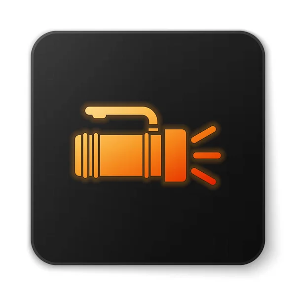 Orange leuchtende Neon Taschenlampe Symbol isoliert auf weißem Hintergrund. Taschenlampengriff. schwarzer quadratischer Knopf. Vektorillustration — Stockvektor