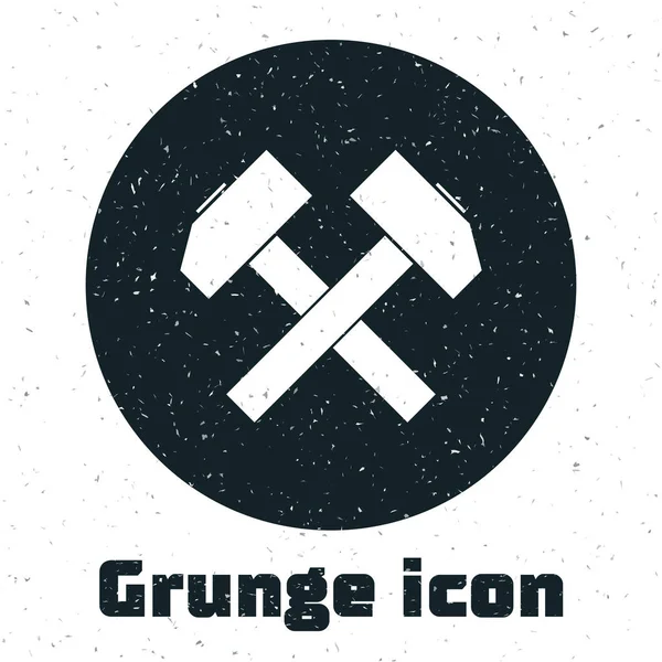Grunge twee gekruiste hamers icoon geïsoleerd op witte achtergrond. Hulpmiddel voor reparatie. Vector illustratie — Stockvector