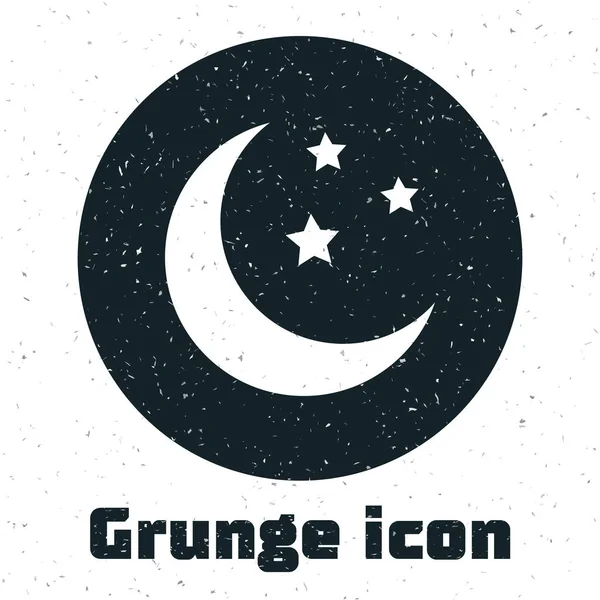 Grunge Lua e estrelas ícone isolado no fundo branco. Ilustração vetorial — Vetor de Stock
