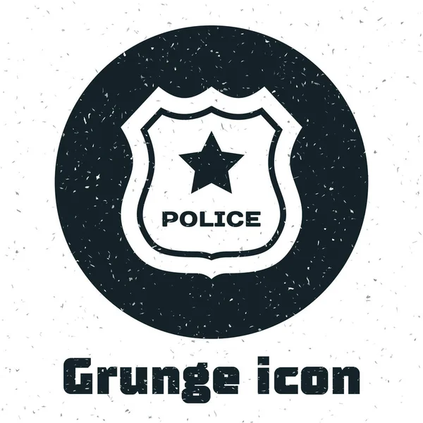 Icono de la insignia Grunge Police aislado sobre fondo blanco. Insignia del sheriff. Ilustración vectorial — Vector de stock