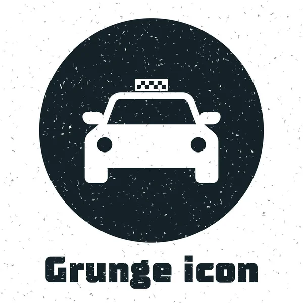 Grunge Taxi Car Ikone isoliert auf weißem Hintergrund. Vektorillustration — Stockvektor