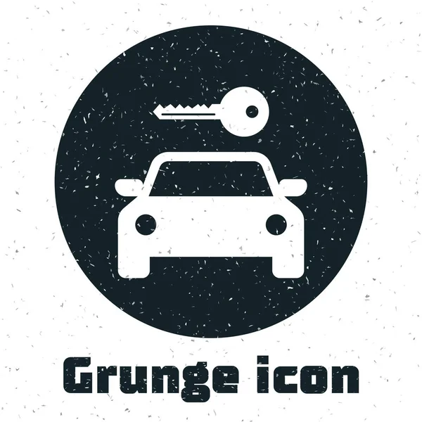 Grunge Icône de location de voiture isolée sur fond blanc. Louez un panneau de voiture. Clé avec voiture. Concept pour le service de réparation automobile, magasin de pièces de rechange. Illustration vectorielle — Image vectorielle