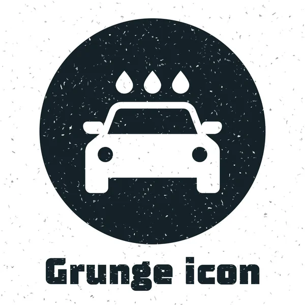 Grunge Autowaschanlage Ikone isoliert auf weißem Hintergrund. Autowaschservice und Wasserwolken-Symbol. Vektorillustration — Stockvektor