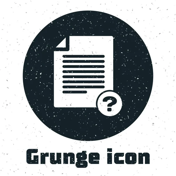 Grunge ismeretlen dokumentum ikon elszigetelt fehér háttér. Kérdőjellel ellátott fájl. Tartás beszámol, szolgáltatás és világ-kutatás jel. Vektoros illusztráció — Stock Vector