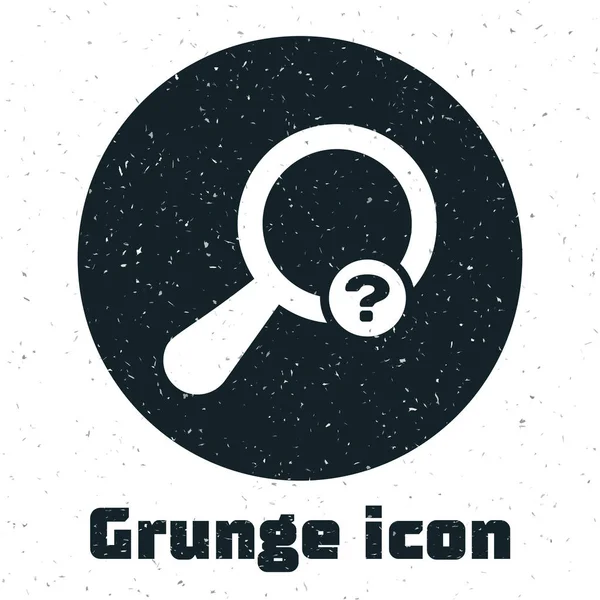 Grunge Icono de búsqueda desconocido aislado sobre fondo blanco. Lupa y signo de interrogación. Ilustración vectorial — Vector de stock