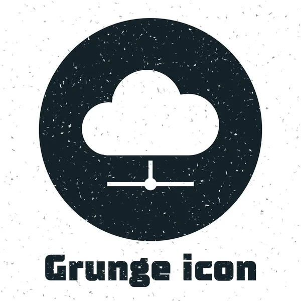 Grunge hálózati felhő kapcsolat ikon elszigetelt fehér háttérben. Szociális technológia. Cloud Computing koncepció. Vektoros illusztráció — Stock Vector