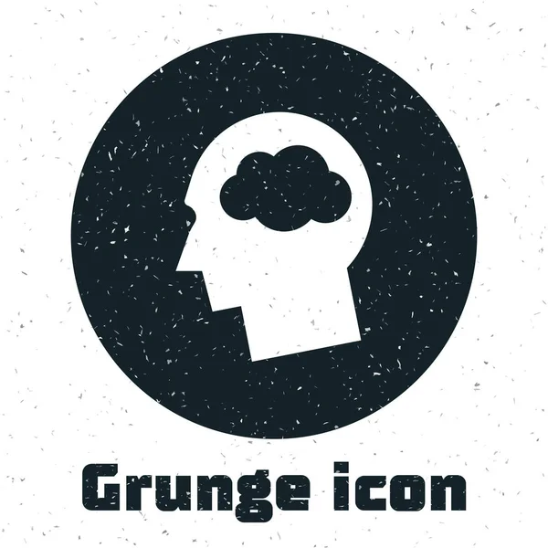Sílhueta Grunge Head com ícone de nuvem isolado no fundo branco. Um sinal de sonho. Ilustração vetorial — Vetor de Stock