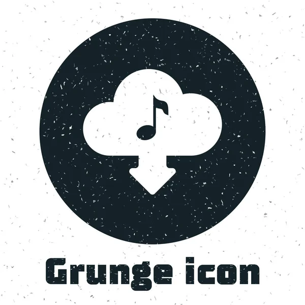 Grunge Cloud télécharger icône de musique isolé sur fond blanc. Service de streaming de musique, cloud computing sonore, streaming multimédia en ligne, onde audio. Illustration vectorielle — Image vectorielle