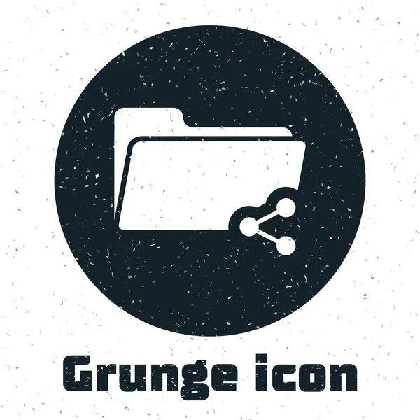 Grunge Share folder icon isolated on white background. Folder sharing. Folder transfer sign. Vector Illustration — Stock Vector