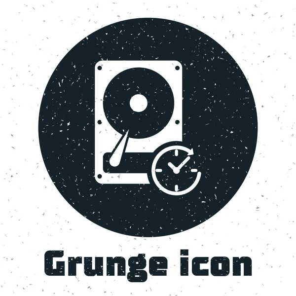 Grunge Unidad de disco duro con signo en el sentido de las agujas del reloj, icono de recuperación de datos aislado en fondo blanco. Ilustración vectorial — Vector de stock