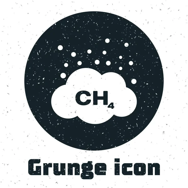 Grunge-Symbol zur Reduzierung der Methanemissionen isoliert auf weißem Hintergrund. ch4-Molekülmodell und chemische Formel. Sumpfgas. Erdgas. Vektorillustration — Stockvektor