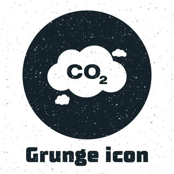 Grunge emise CO2 v ikoně mraků izolované na bílém pozadí. Symbol kysličníku uhličitého, koncepce znečištění kouře, koncepce životního prostředí. Vektorová ilustrace — Stockový vektor