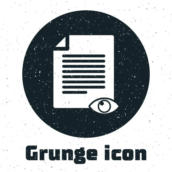 Grunge-Papierseite mit Augensymbol-Symbol auf weißem Hintergrund. Zeichen der Informationsdatei öffnen. Vektorillustration — Stockvektor